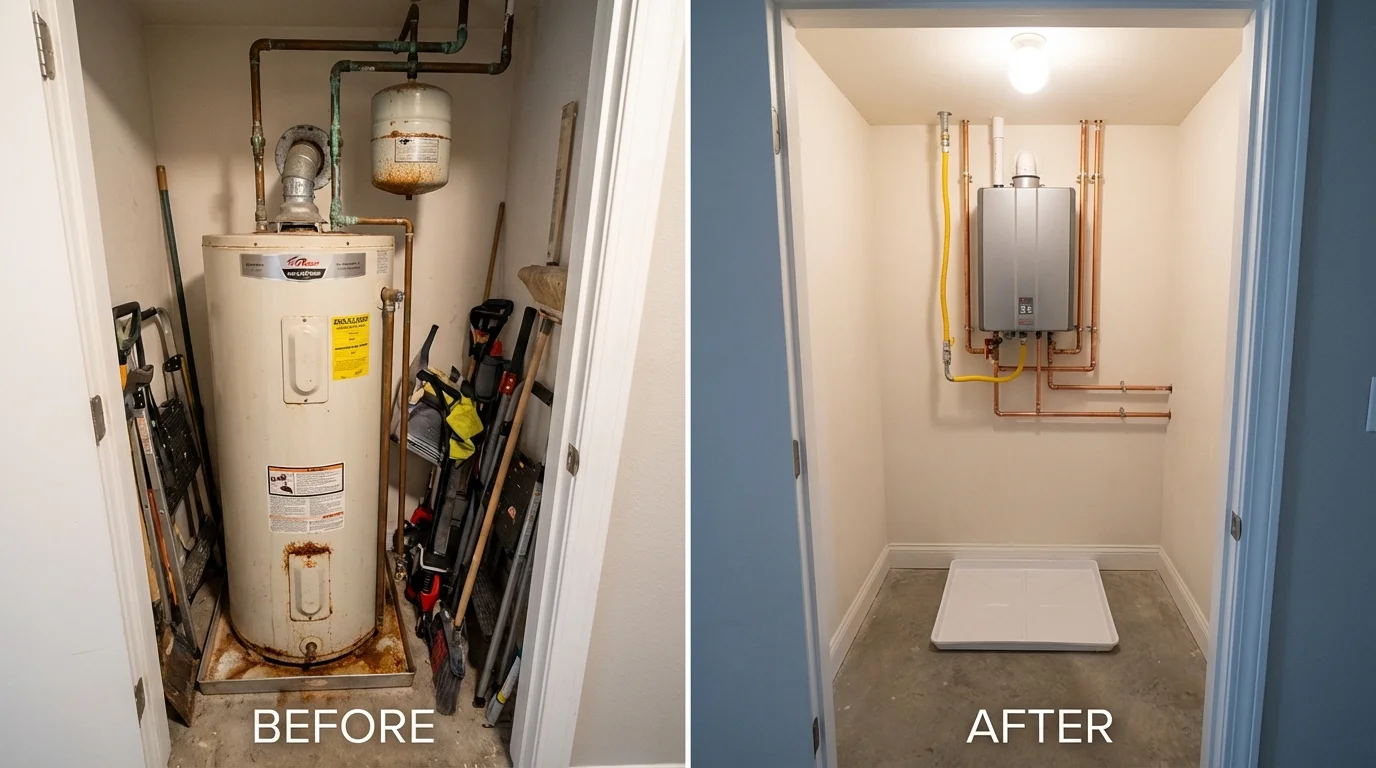 Tank water heater versus wall-mounted tankless unit comparison for Dallastown, PA homeowners
