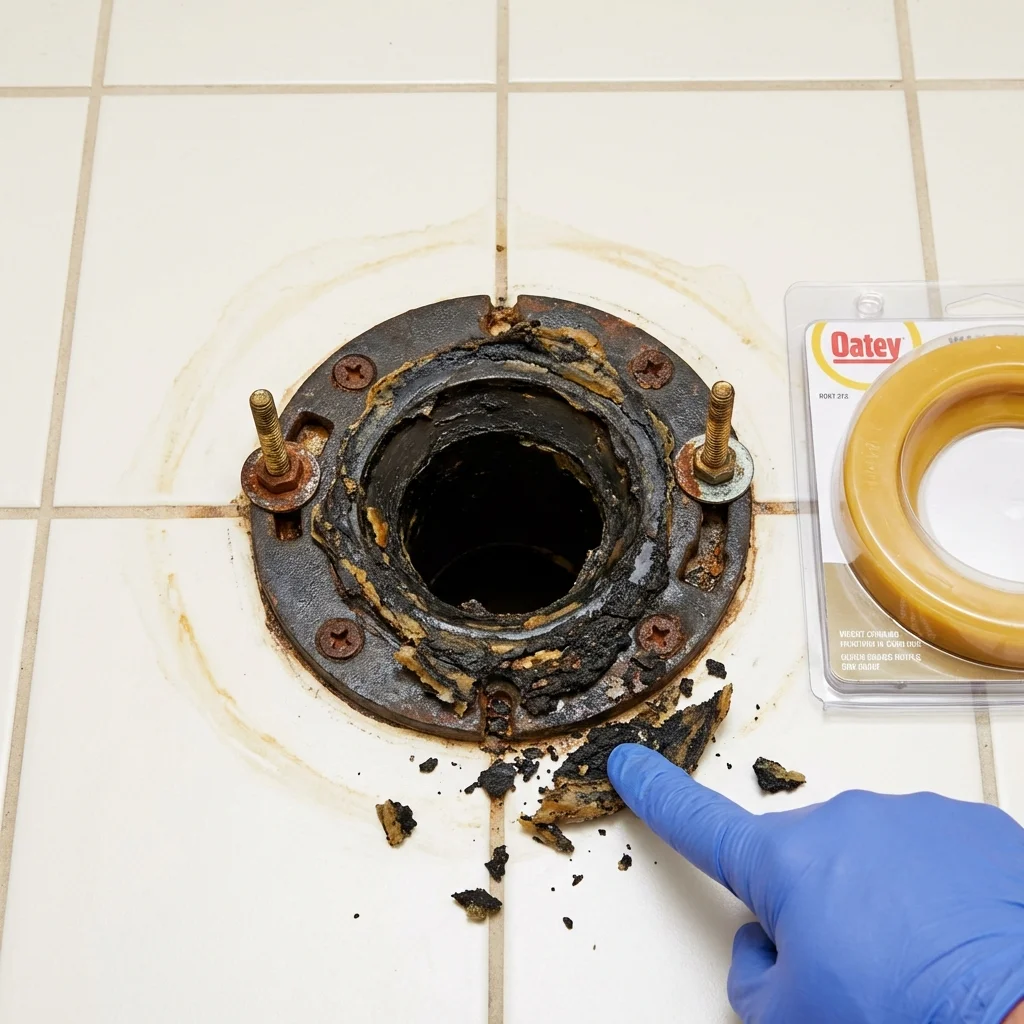 Failed wax ring showing water seepage at the base of a toilet in a Dallastown, PA home